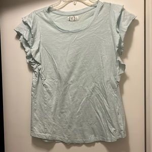 Maurice’s short sleeve light blue shirt ruffle sleeves